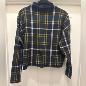 Nicole Miller | Women’s Navy Plaid Cropped Sweater Mock Neck Size Large